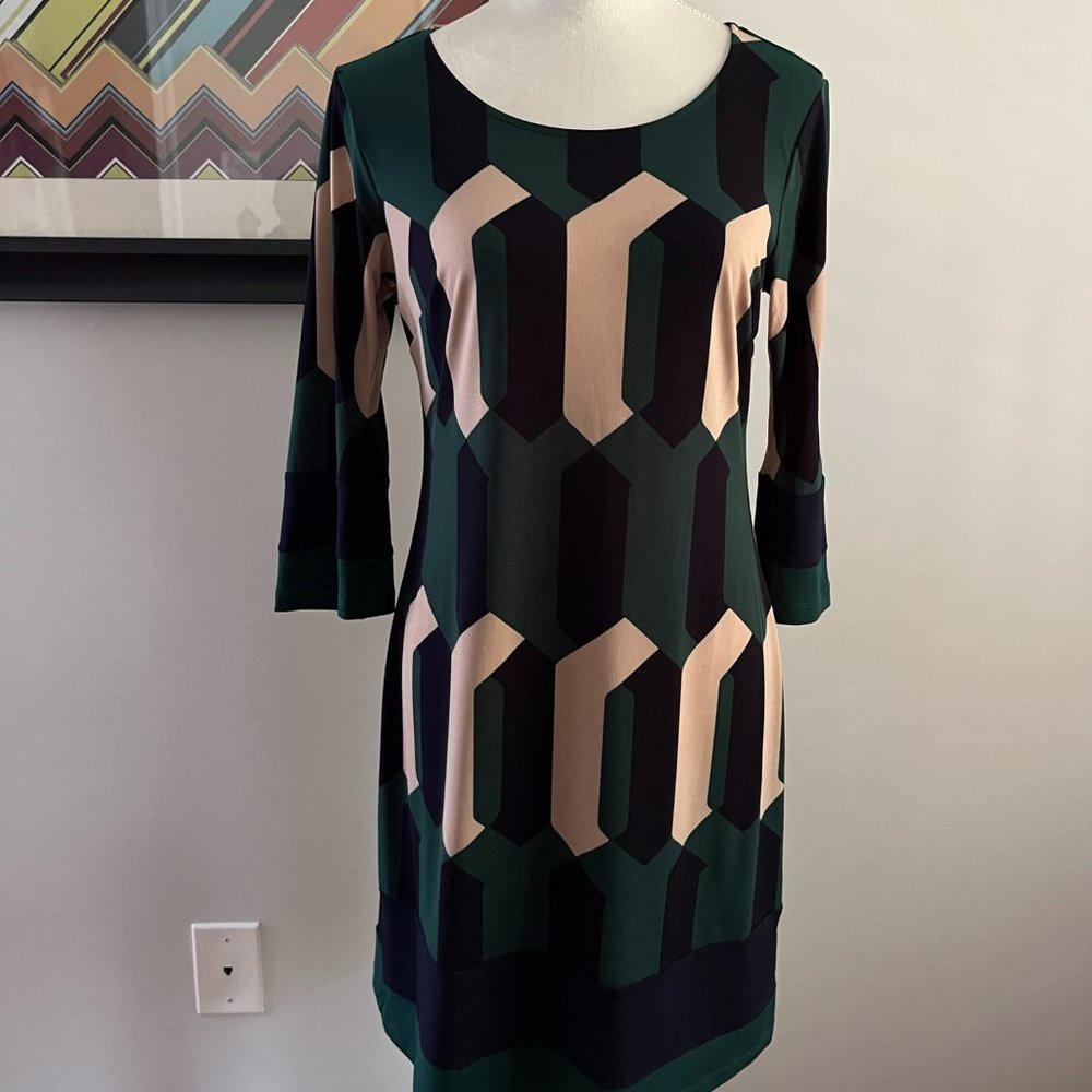 EnFocus Geometric Print Retro Sheath Dress SZ 8